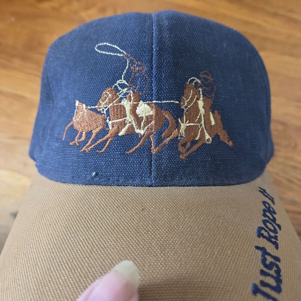 Vintage Paramount Just Rope It Roping Rodeo Cowboy Western Strapback Hat Cap